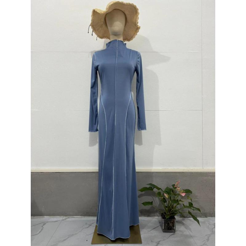 

Весенне-осеннее женское платье, однотонное сексуальное платье с талией и бедрами S небесно-голубой