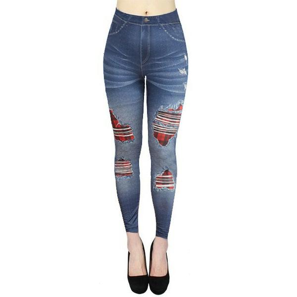 2024 Autumn Winter Women's High Waist High Elastic Imitation Denim Leggings Solid Color Fitness Sports Yoga Pants