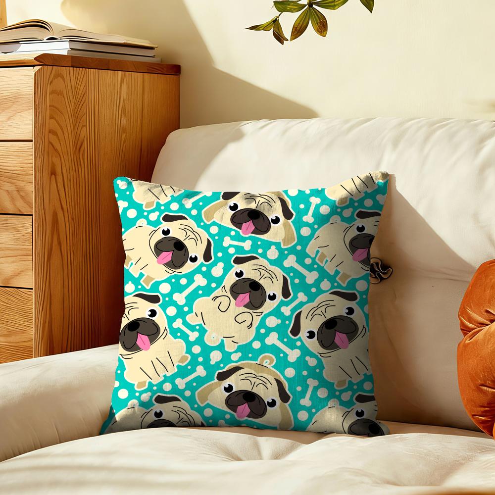 Cute Pug Dog Pattern Cushion Cover Plush Fabric Soft DoubleSided Printed Sofa Warm Winter Home Gift Pillow Cover