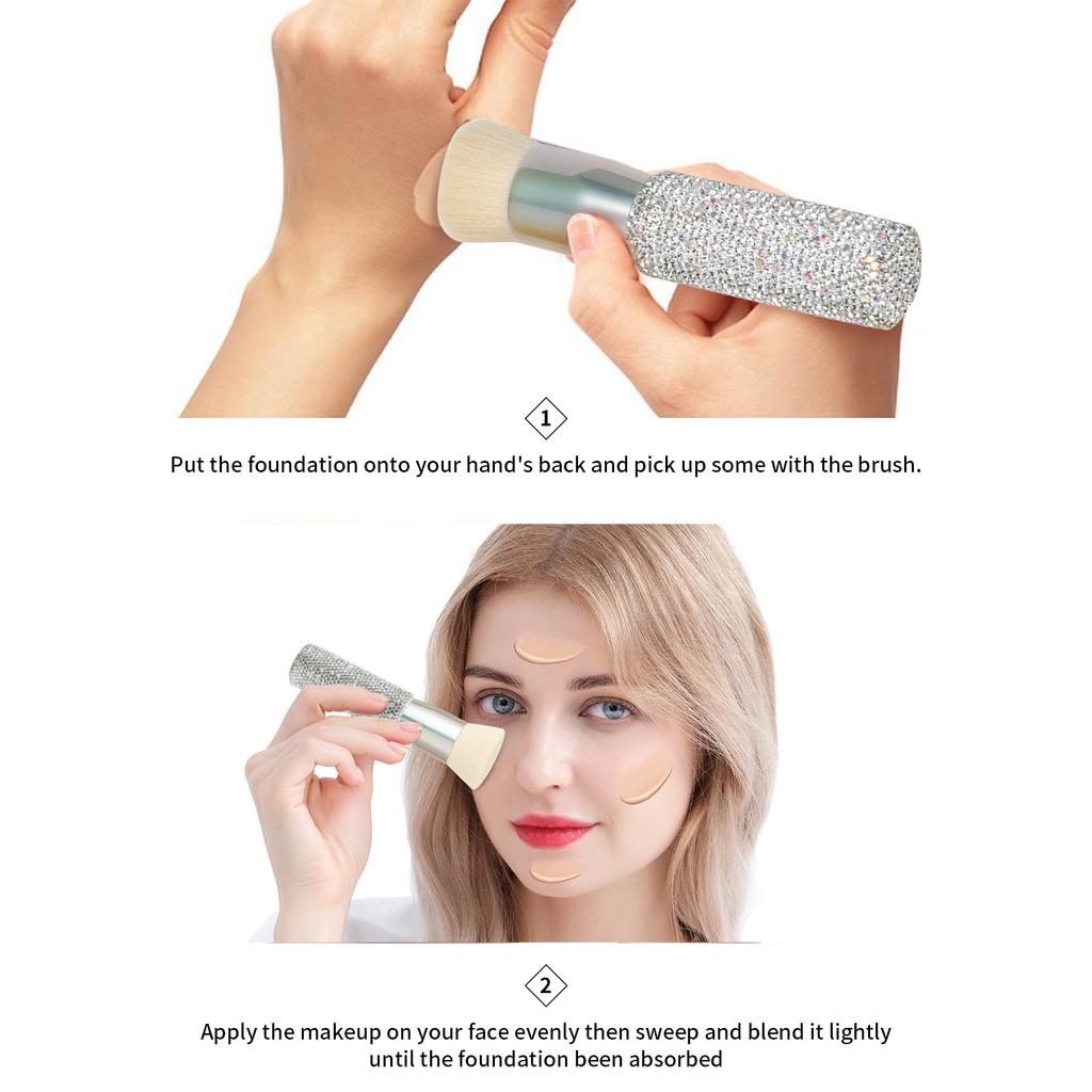 DUcare Rhinestone Foundation brush Diamond Bling Makeup Brush Flat Top Kabuki Brush, Synthetic Professional Liquid Blending Mineral Powder Makeup Tool