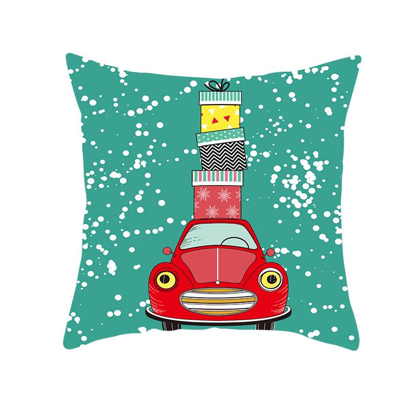 Cartoon Car Print Peach Skin Pillow Cover Christmas New Pillow Cover Wish Home Cushion Cover