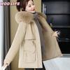 Parker Clothing Women's New Winter All-match Cotton Clothing Plus Velvet Hooded Jacket, Big Fur Collar, Warm Cotton Clothing, Women's Cold Protection