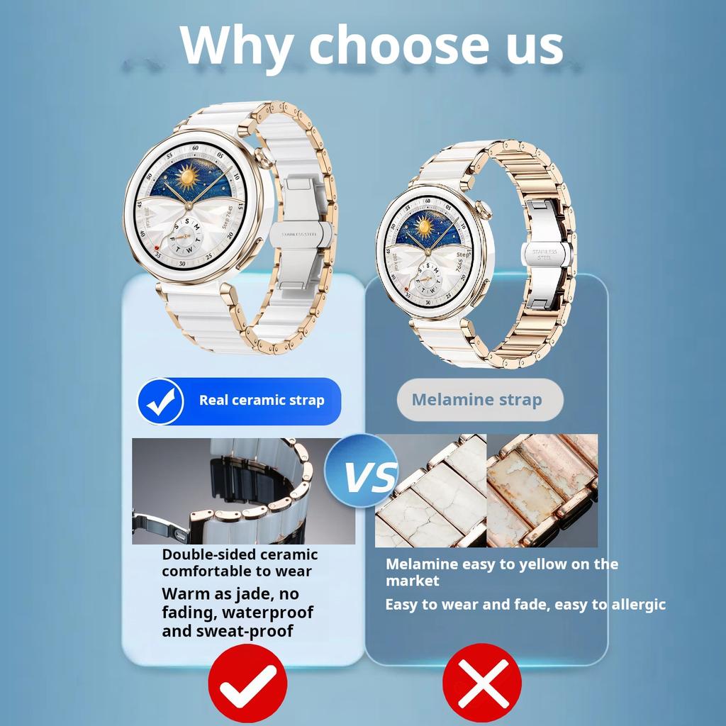 18mm Smart WatchBand For Huawei 41mm GT6/GT5 strap GT4 Imitation Ceramic White rose Watch GT5 Pro Women's 42mm Fashion Bracelet
