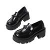 Autumn new women's single shoes fashionable versatile platform loafer first layer cowhide black professional British women's leather shoes
