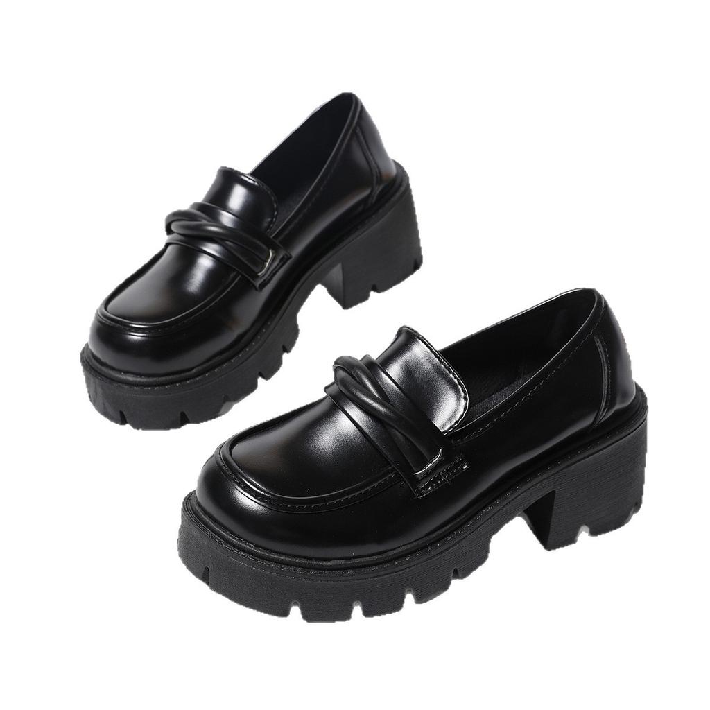 Autumn new women's single shoes fashionable versatile platform loafer first layer cowhide black professional British women's leather shoes
