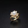 Four-leaf Clover Diamond Pearl Ring: Adjustable, Three-dimensional Flower Shell Design, High-gloss Jewelry for Women.