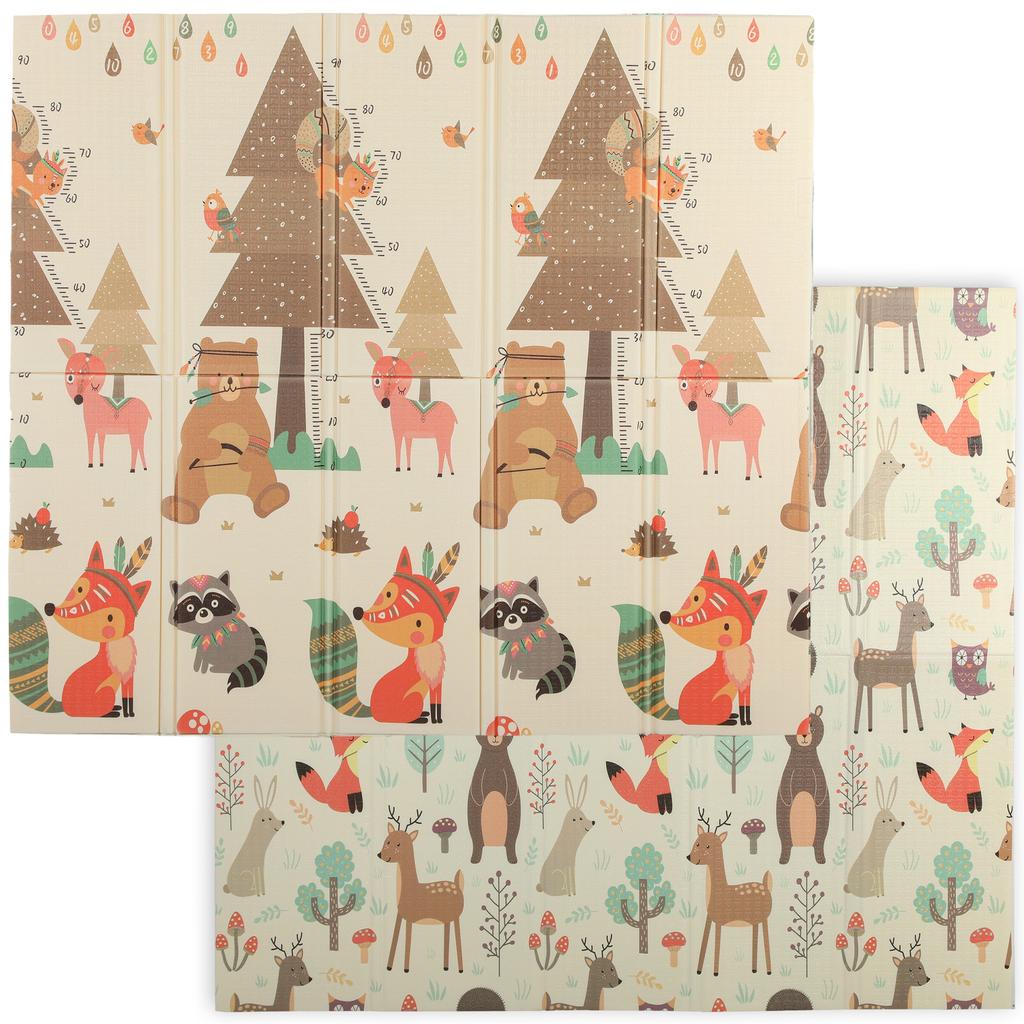 Baby Play Mat, Double Sideded Foldable Kids Crawling Mat, Reversible & Waterproof, Forest Theme