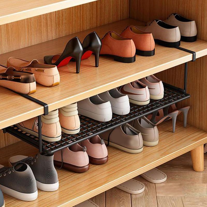 Extendable Under Cabinet Organizer Shelf Steel Under Desk Storage Rack Multipurpose Kitchen Household Hanging Storage Racks