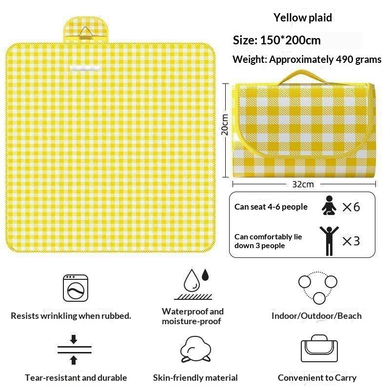 Plaid Picnic Blanket Foldable Double Sided Waterproof Stain Resistant Mat for Camping Beach Park Hiking Trips