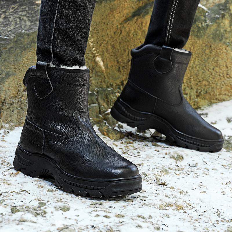 Luxury Brand Men's Chelsea Boots New Winter Male Snow Boots Soft Genuine Leather Ankle Boots Slip On Business Casual Man Shoes