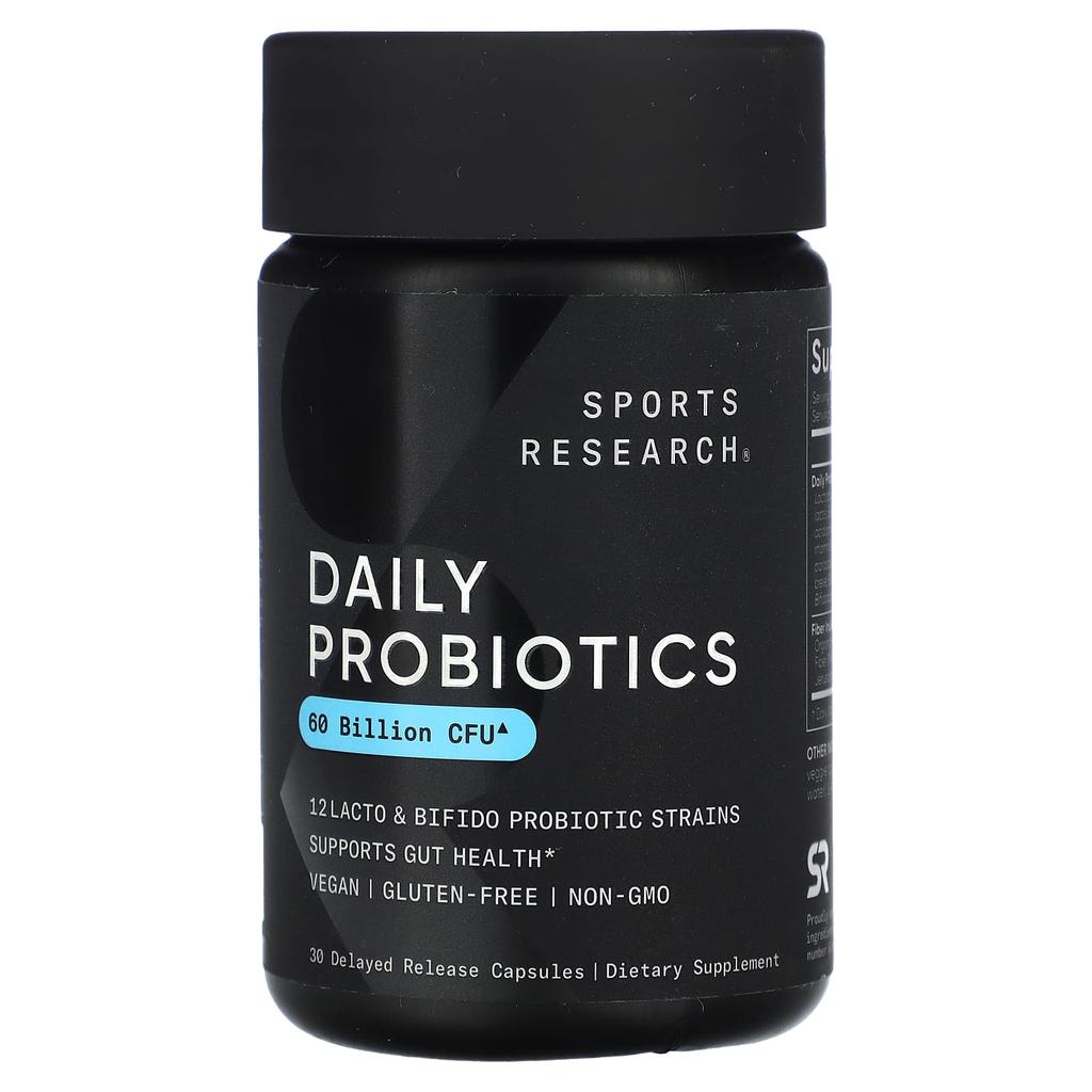 Sports Research, Daily Probiotics, Delayed Release, 60 Billion CFU, 30 Veggie Caps