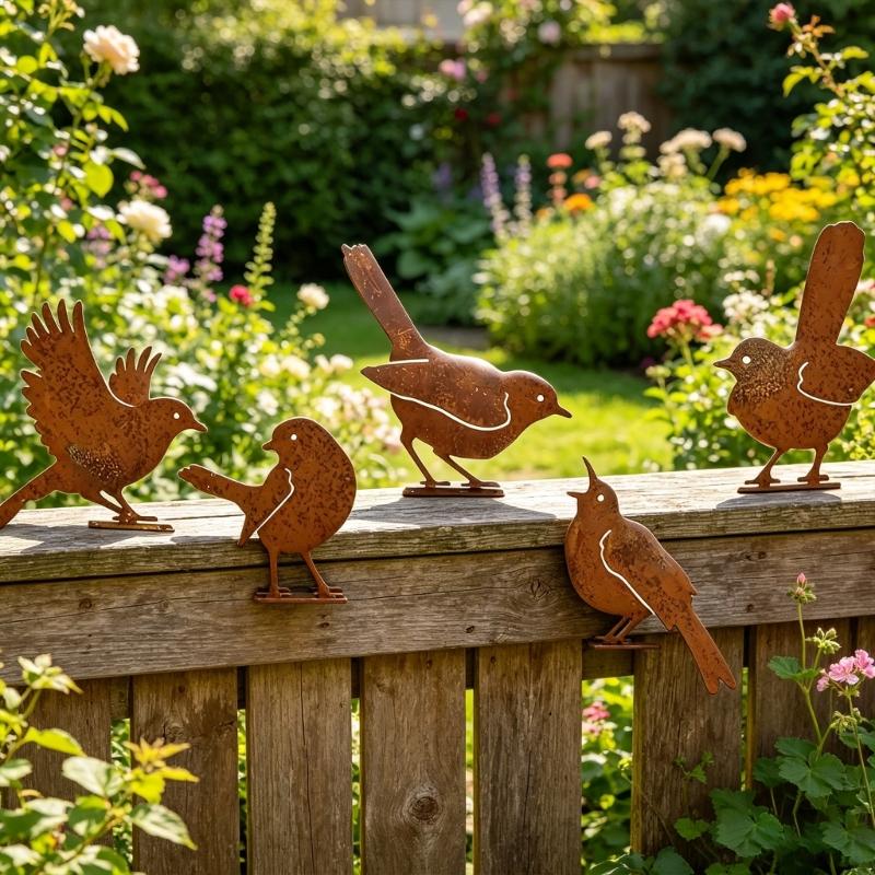 Pack Of 5 Iron Bird Garden Decorations With Weatherproof Design For Outdoor Use Decorative Backyard Ornament