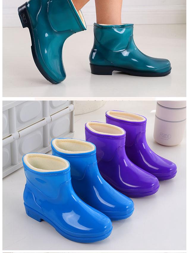 Women's Fleece-Lined Waterproof Rubber Rain Boots with Thick Non-Slip Sole