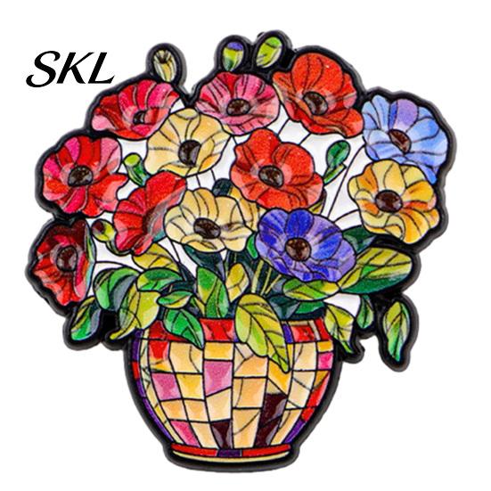 Durable Metal Brooch Zinc Alloy Pin, Colorful Flower Shape Lapel Smooth Polished Edge Edges Enamel Badge for Coats Scarves Canvas Bags Gift