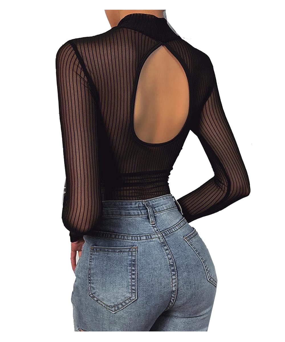 

Sheer Long Thin Tulle Inner Top [Yuoku] Women s Bodysuit, Sleeve, Sexy, See-through, Transparent, Black, See-through, Slimming, Soft, (M) чорний