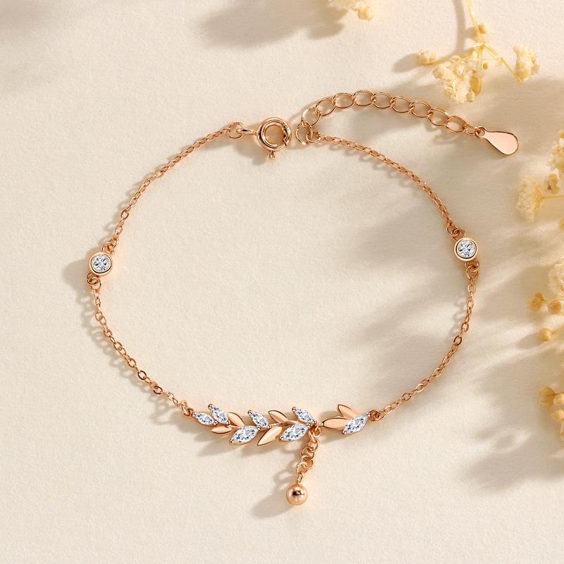 Sterling Silver Wheat Ear  Leaf Tassel Necklace - Elegant S925 Clavicle Chain for Women S925 Silver