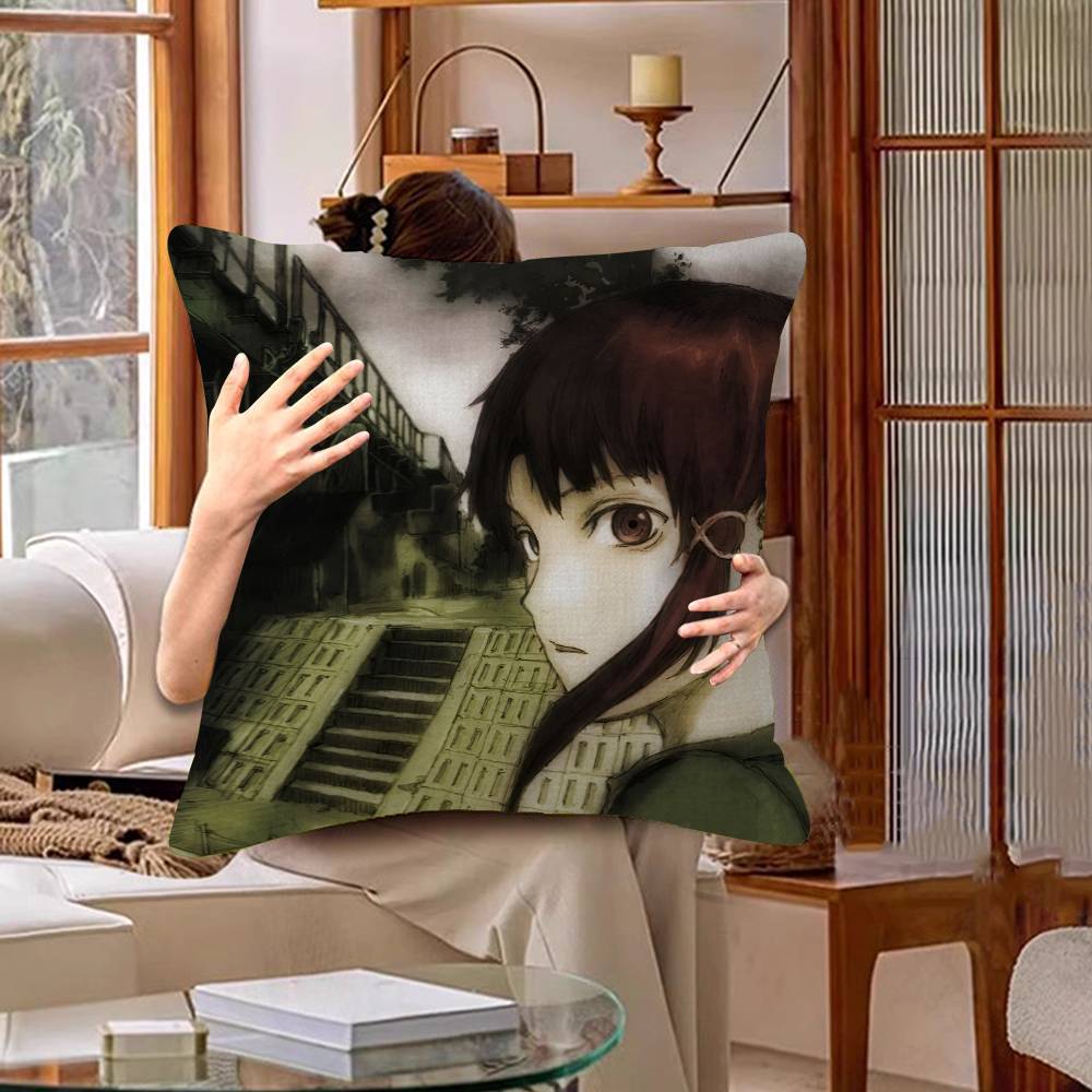 Serial Experiments Lain Anime Movie Sticky Cushion Cover Car Throw Pillow Case For Sofa Car Christmas Gift 40x40cm 45x45cm