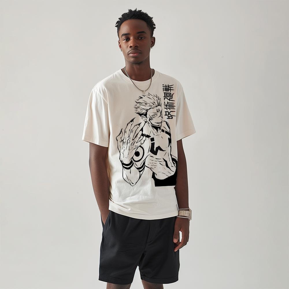 Japanese Anime Style Anime Male Lead Print Women's T-Shirt Oversized Wash Retro Short Sleeve Fashion Design Street