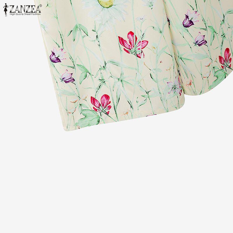 ZANZEA Women Long Sleeve Blouse and Long Pants Floral Print Casual Two Piece Sets