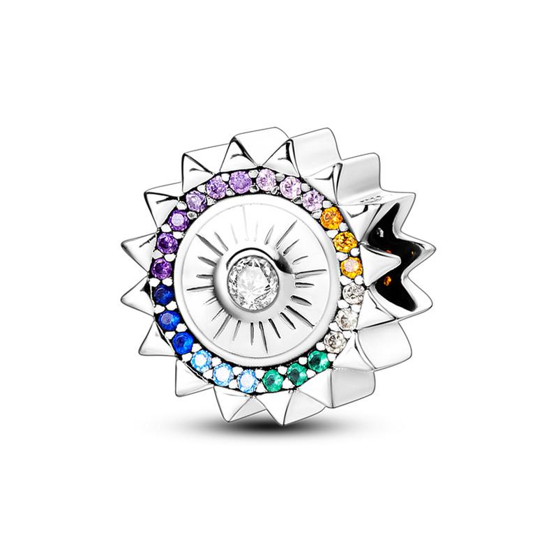 Multi Color Charms Fit Fashion Original Bracelets 925 Silver Colorful Zircon Rainbow Bead Love Heart Clip Charm DIY Jewelry