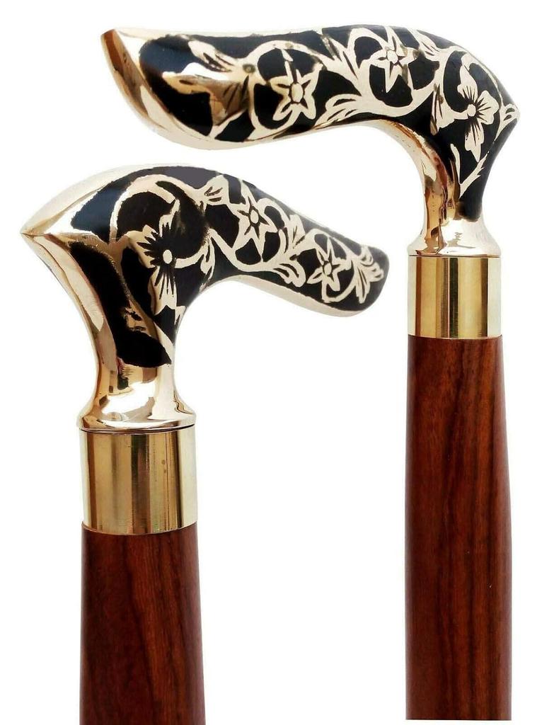 Victorian brass design handle walking stick
