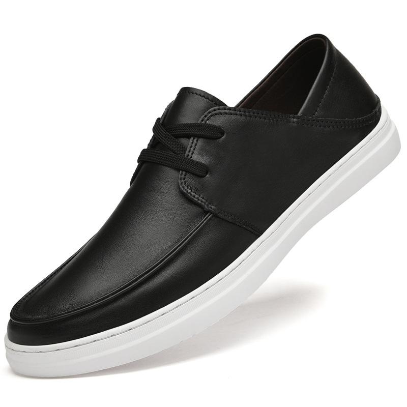 Men's fashionable simple and versatile casual leather shoes, convenient to wear round head soft sole foot casual board shoes