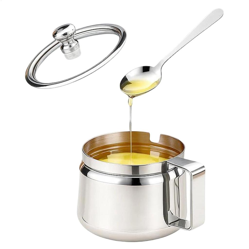 500ml Kitchen Storage Bottle Ghee Container Stainless Steel Canister Ghee Pot With Lid&Spoon For Tea Sugar Salt Oil Seasoning