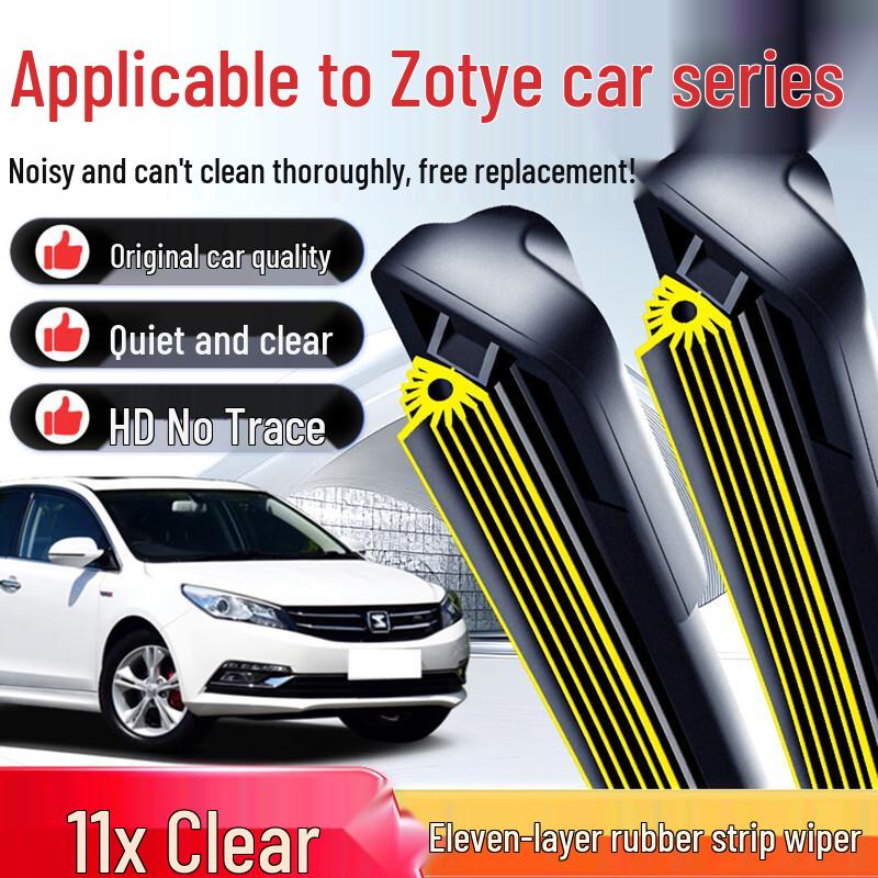 Zotye T600 Wiper Blade for Z300, Z500, Z700, Damai X5, SR7, SR9 - Frameless Rubber Strip. One pair Zotye E20/2008-2012