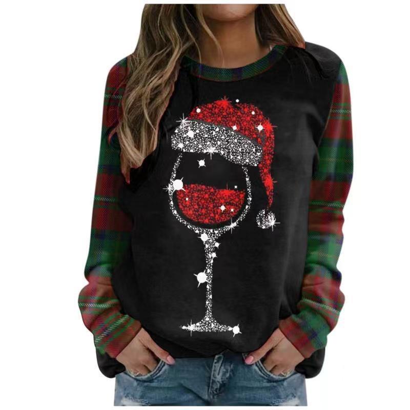 Cartoon Christmas Deer Pattern Women Fashion T-Shirts Long Sleeve 3D Printed