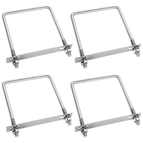 RILIHII U-Bolts (Set of 4) Square U-Bolts, 102mm Inner Width, 304 Stainless Steel Square M8 Bolts with Washers and Plates, for Carport Parking Fixings
