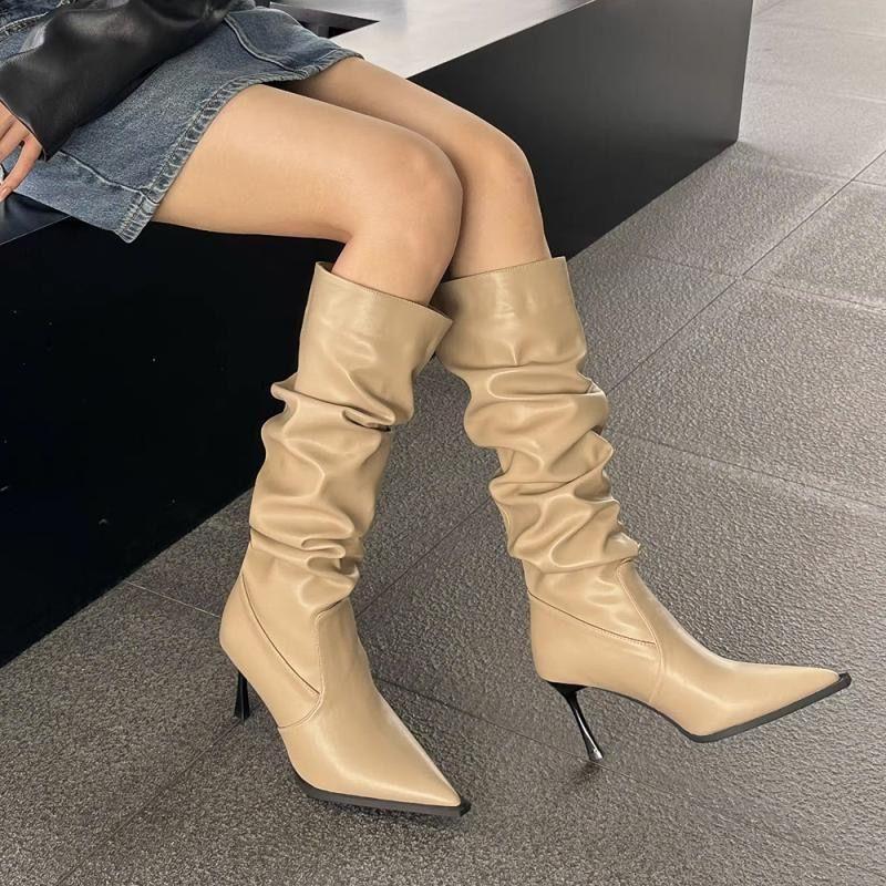 2025 autumn and winter new high-heeled pointed pile boots children fashion thin heel retro high boots children