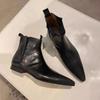 Retro Short Boots Women's Autumn/Winter Genuine Leather Pointed Chelsea Boots Womens Flat Bare Shoes for Women Thin Shoes Women
