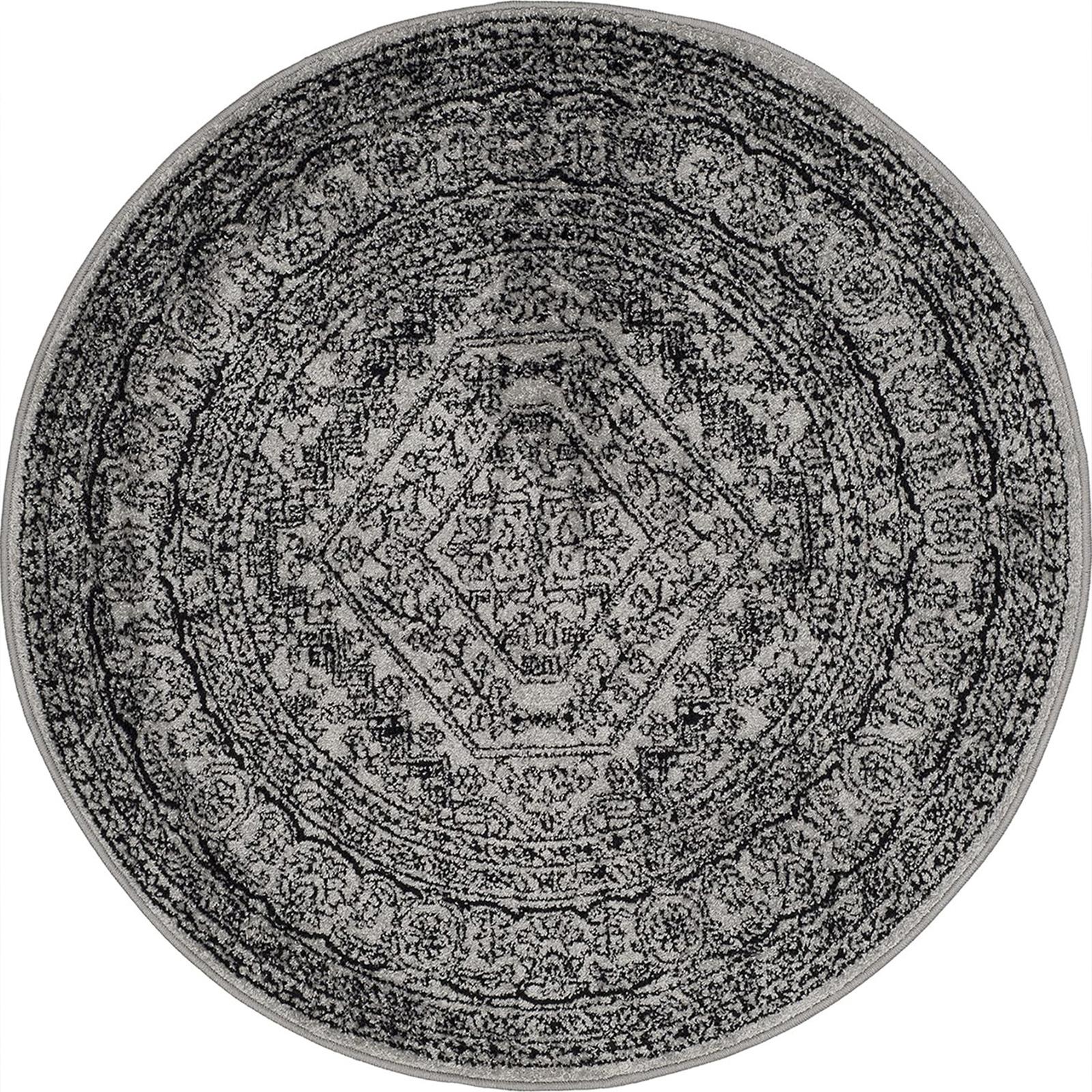 

Classic Black White Round Area Rug with Geometric Design Perfect for Living Room or Bedroom Decor 80cm