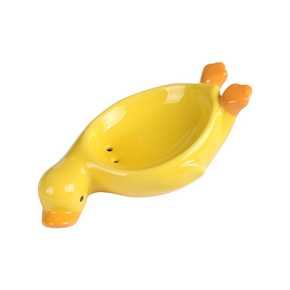 Керамическая милая мыльница в виде утки с самодренажем для душа