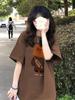 Women's Plus Size Bear Print Half Sleeve Cotton T-Shirt - Retro Summer Trend