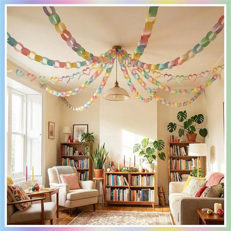 A03F-For Birthday Wedding Holiday Party DIY Paper Chain Garland Strips 1000 Sheets With Double Sided Tape For Construction Chain