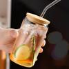 16oz High Borosilicate Glasbecher mit Bambusdeckel und Strohhalm Ästhetisches Eistee-Glas Hitzebeständig für Kaltgetränke Saft Milch