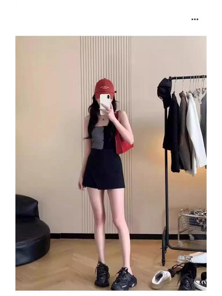 Women's 2024 Autumn Gray Suit Culottes: Slimming, Versatile, Irregular Black Skirt with Hot Girl Academy Style