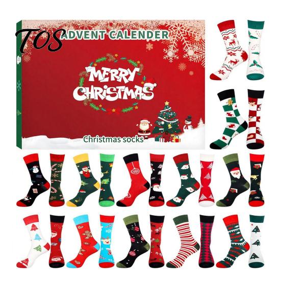 Unique Daily Unboxing Surprise 12 Pairs Christmas Socks Advent Calendar 2026, 24 Days Countdown Decorative Gift Exchange Box with Cotton Crew