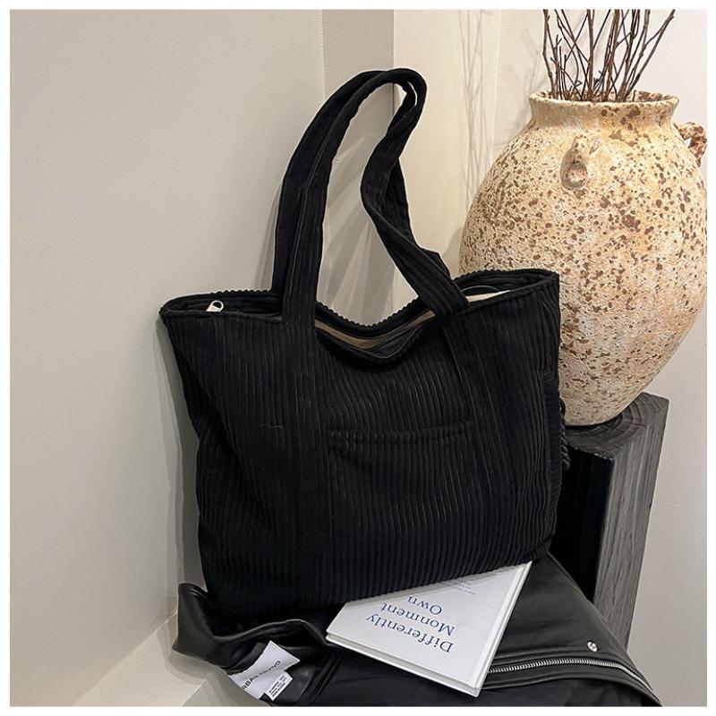 

Простая новая вельветовая сумка-тоут женская сумка для поездок на работу, большая вместимость, студенческая сумка через плечо для занятий чёрный