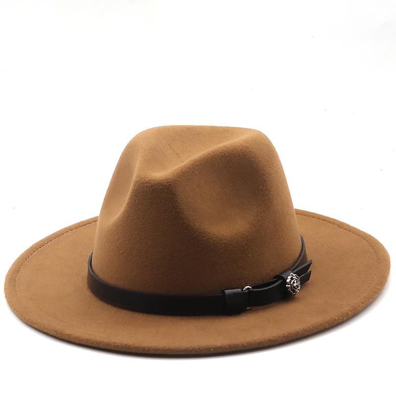 New Women Men Wool Fedora Hat With Leather Ribbon Gentleman Elegant Lady Winter Autumn Wide Brim Jazz Church Panama Sombrero Cap