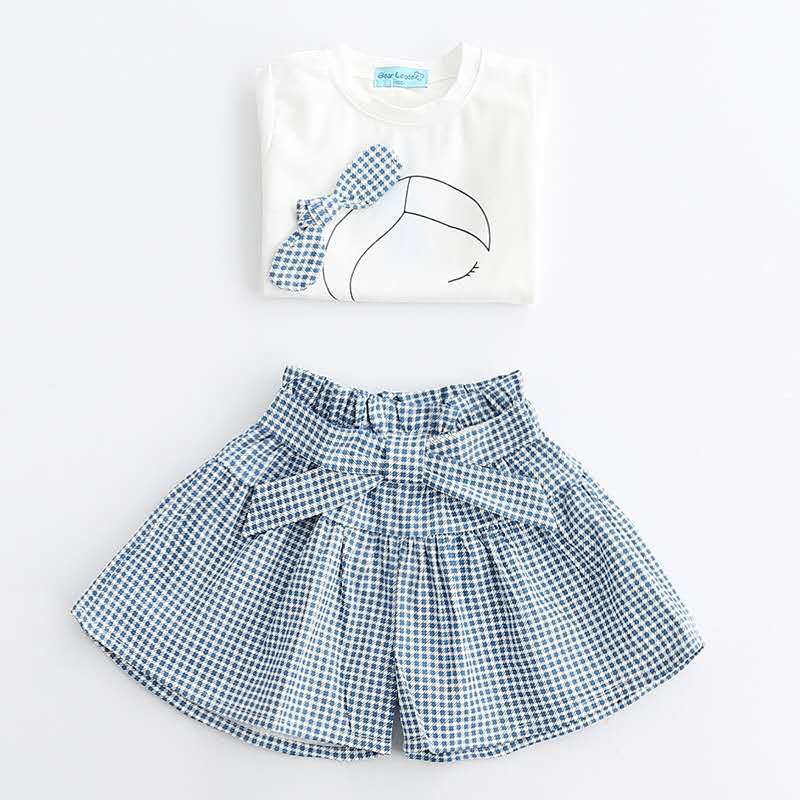 Girls' Outfit Korean Style Children's Clothing Girls' Summer New Fashion Lady Sleeveless T-shirt + Skirt Pants Set