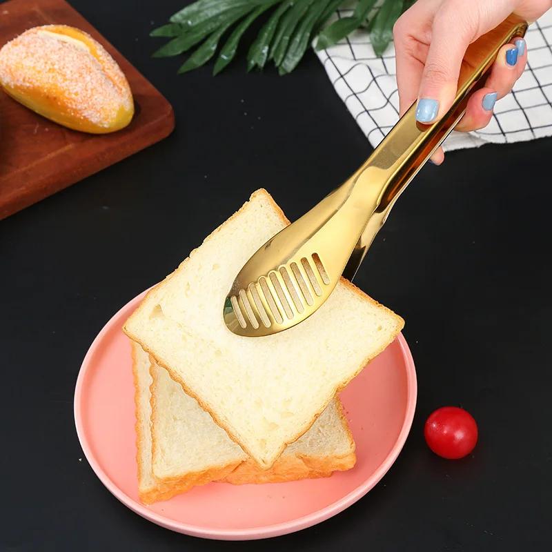 10-Styles Gold BBQ Food Tongs Stainless Steel Food Clip Cake Bread Grill Clamp Sugar Clip Ice Clip Utensils Kitchen Accessories