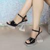 New 12CM Fashion Wedding Sexy Car Model Transparent Thick Heel Crystal Square Head Non-slip Sandals