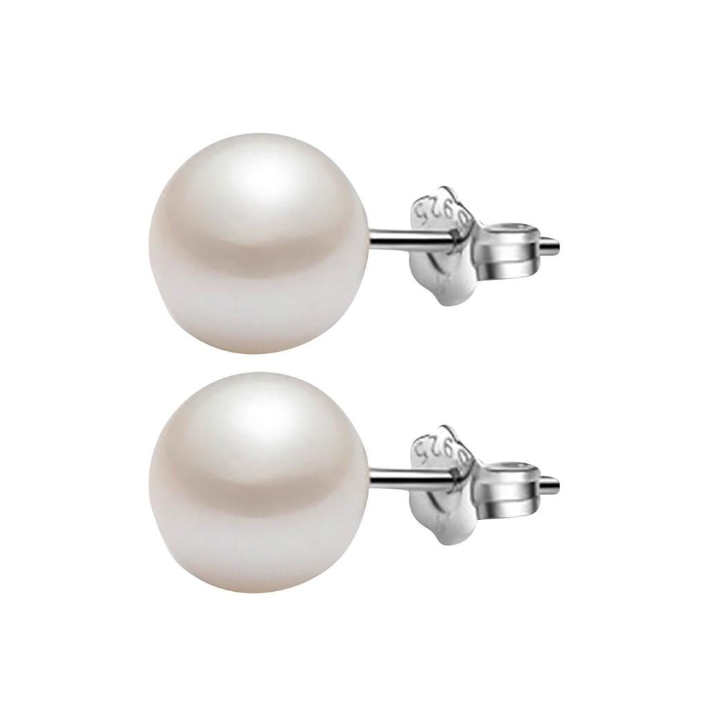 Sterling AAA Cultured Pearl White Button Stud Earrings For Women