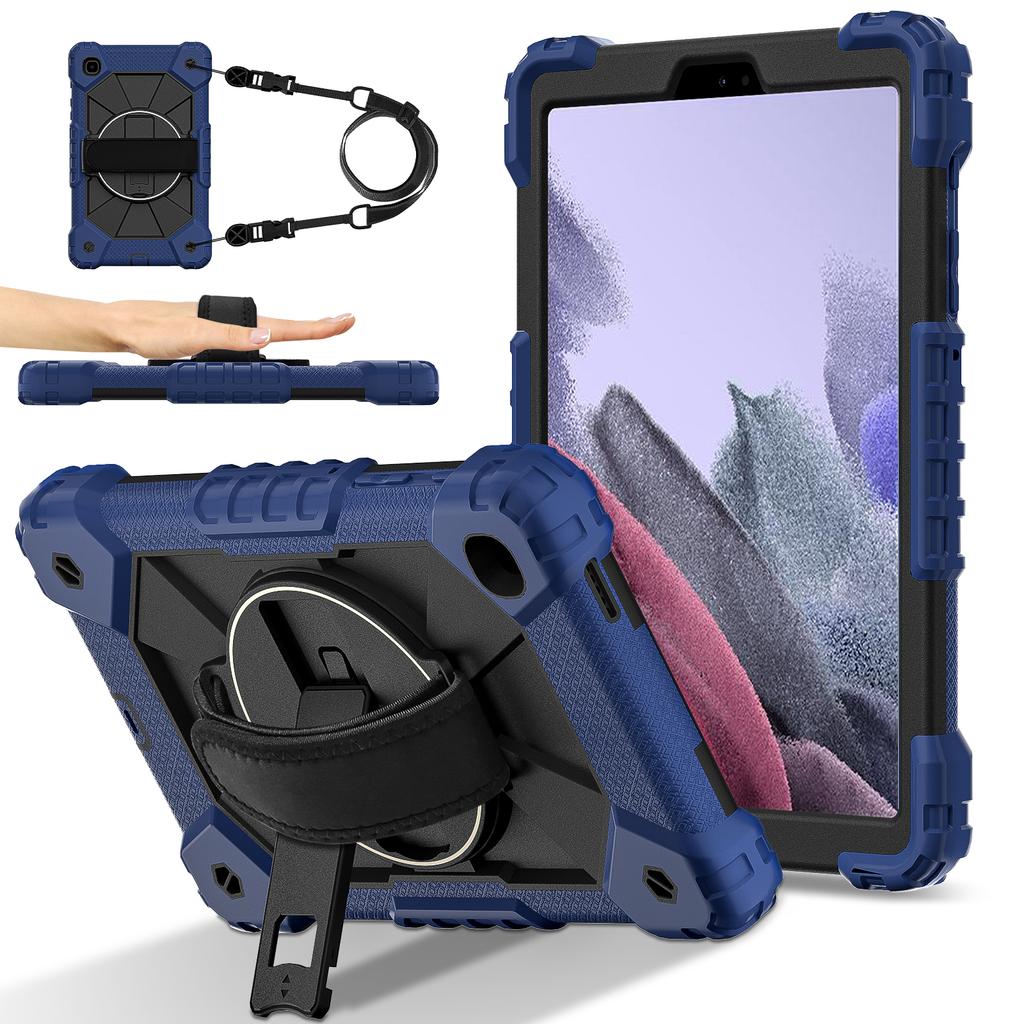 For Samsung Galaxy Tab A7 Lite 8.7-inch T225/T220 Case Silicone+PC Kickstand Tablet Cover with Handy Strap,Shoulder Strap