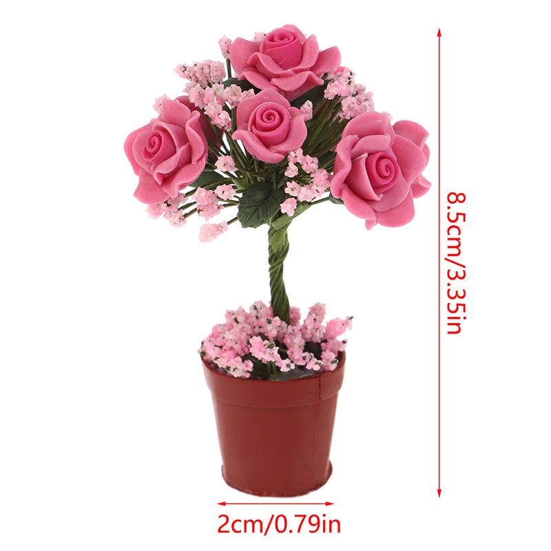 1:12 Dollhouse Miniature Flower Mini Potted Plant Rose Flowerpot DollHouse Decor Bonsai Model Garden Home Ornament Furniture Toy