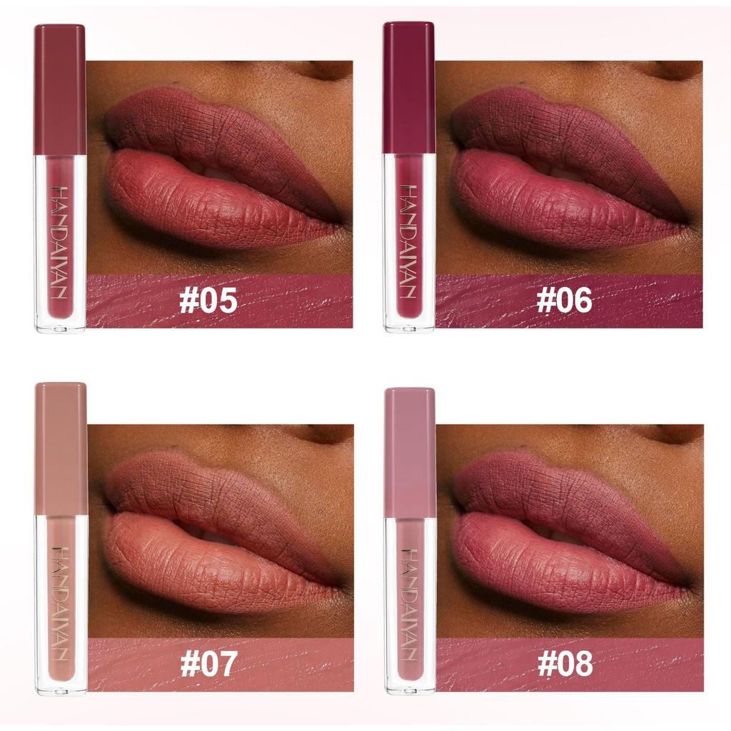 HANDAIYAN 12-color Matte Waterproof Non-stick Cup Lip Glaze Small Square Tube Gold Sparkling Pearlescent Lip Glaze
