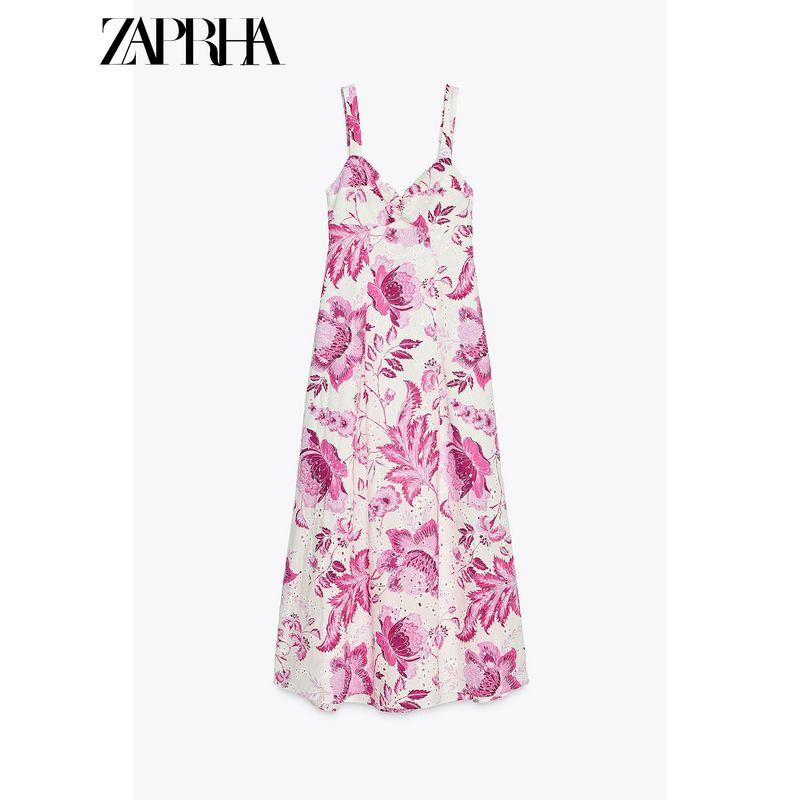 Zaprha 2025 New Hollow Embroidery Print V-neck Sling Dress Long Waist Hugging Slimming 2157053