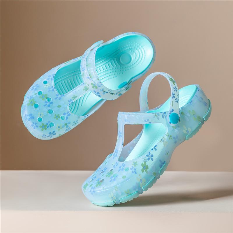 Sommer neue bedruckte Lochschuhe Damen Sandalen Damen Gelee Schuhe Damen Hausschuhe rutschfeste Damen Zehenkappe kühle Hausschuhe